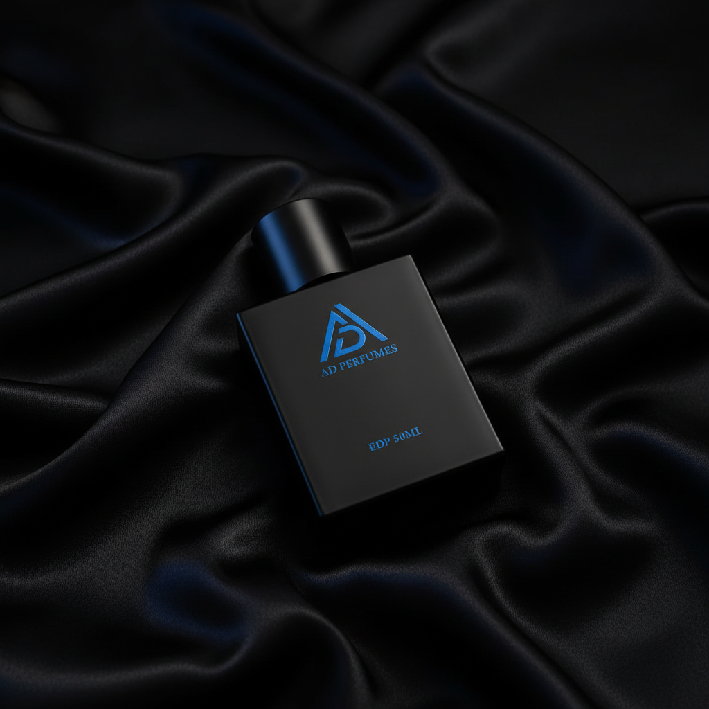 AD Perfumes Addicted 50 ml Eau de Parfum bottle styled on dark satin